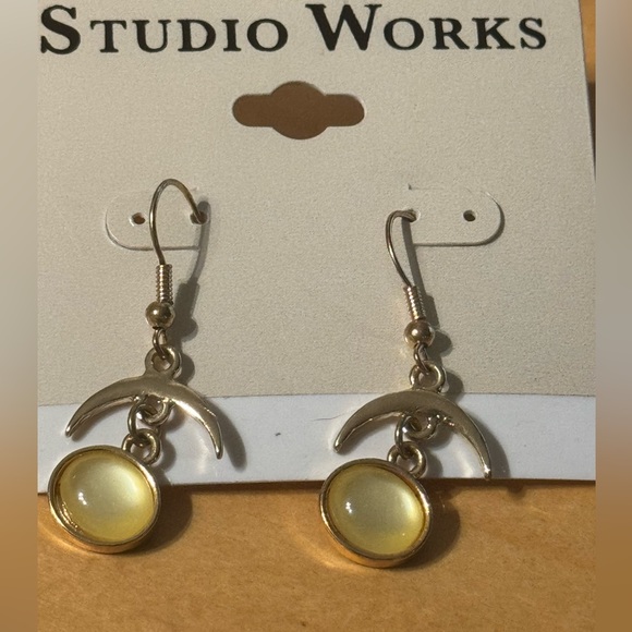 STUDIO WORKS Gold Tone Dangle Earrings with Pale Yellow Stone - Picture 5 of 5